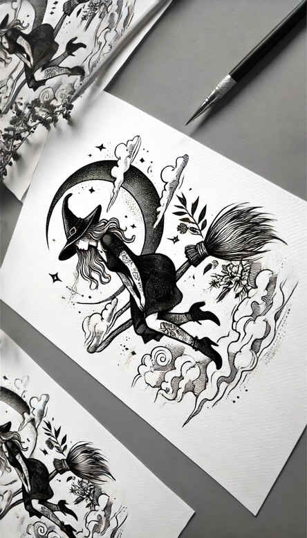 witches tattoo design ideas Realism seamless blend veiled seer represents courage