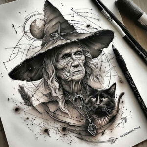 witches tattoo design ideas Realism real shadows witching hour for back of neck