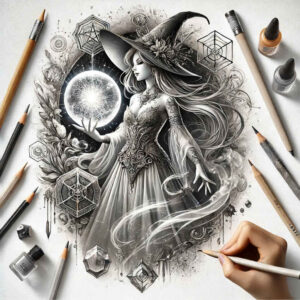 witches tattoo design ideas Realim light and shadow play witching hour for chest