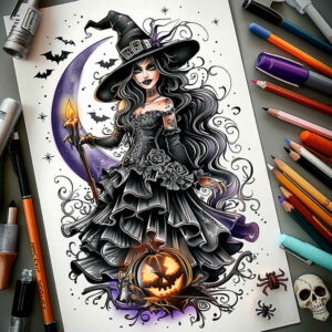 witches tattoo design ideas smooth gradients witching hour for upper chest