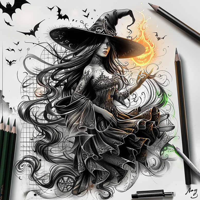 witches tattoo design ideas realistic contrast witching hour shows perseverance