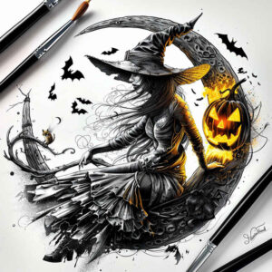 witch-detail-tattoo – tattoo design ideas free ai generated – freaky – for-wrist-side – Gallery: witches-inkby-ai