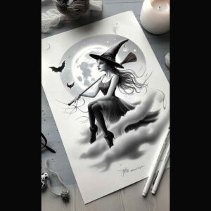 witch-detail-tattoo – tattoo design ideas free ai generated – sombre – for-ankle – Gallery: witches-inkby-ai