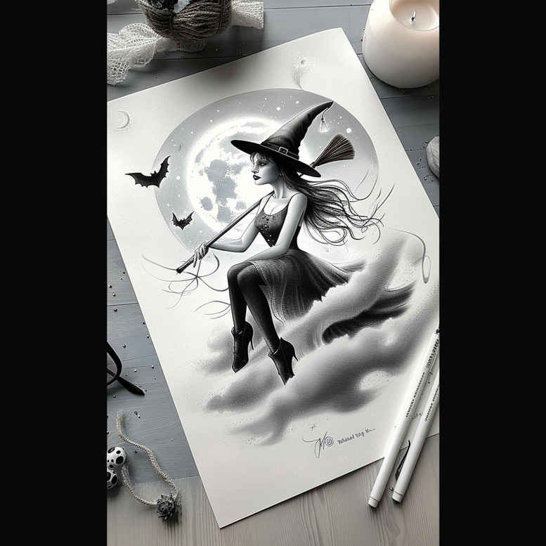 witch-detail-tattoo – tattoo design ideas free ai generated – sombre – for-ankle – Gallery: witches-inkby-ai