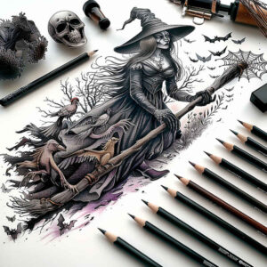 witch-detail-tattoo – tattoo design ideas free ai generated – spirit – for-behind-ear – Gallery: witches-inkby-ai