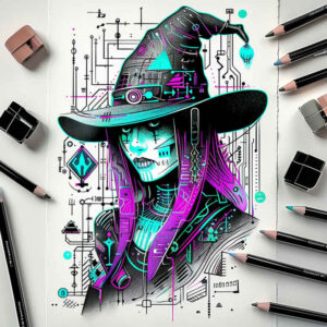 witch-line-tattoo – tattoo design ideas free ai generated – bloodcurdling – for-abdomen – Gallery: witches-inkby-ai