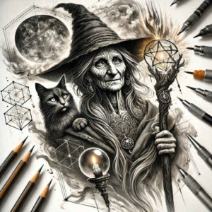 witch-line-tattoo – tattoo design ideas free ai generated – despair – for-side – Gallery: witches-inkby-ai