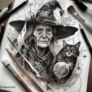 witch-line-tattoo – tattoo design ideas free ai generated – void – for-back-shoulder – Gallery: witches-inkby-ai