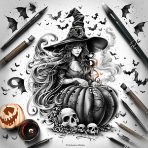 witch-ornament-tattoo – tattoo design ideas free ai generated – creeping-shadow – for-scapula – Gallery: witches-inkby-ai
