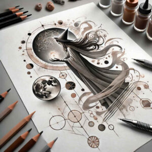 witch-ornament-tattoo – tattoo design ideas free ai generated – eerie – for-lower-chest – Gallery: witches-inkby-ai