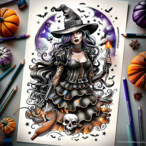 witch-ornament-tattoo – tattoo design ideas free ai generated – murky – for-chest – Gallery: witches-inkby-ai