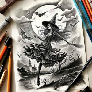 witch-ornament-tattoo – tattoo design ideas free ai generated – tattered-clothing – for-biceps – Gallery: witches-inkby-ai