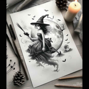 witch-shading-tattoo – tattoo design ideas free ai generated – chained – for-back – Gallery: witches-inkby-ai