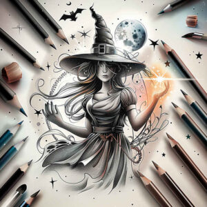 witch-shading-tattoo – tattoo design ideas free ai generated – dark – for-ribs – Gallery: witches-inkby-ai