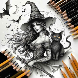 witch-shading-tattoo – tattoo design ideas free ai generated – poison – for-sternum – Gallery: witches-inkby-ai