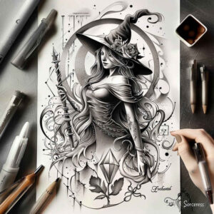 witch-tattoo – tattoo design ideas free ai generated – faded-memory – for-triceps – Gallery: witches-inkby-ai