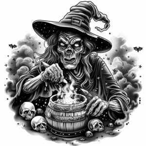 witch-tattoo – tattoo design ideas free ai generated – hellfire – for-ankle – Gallery: witches-inkby-ai