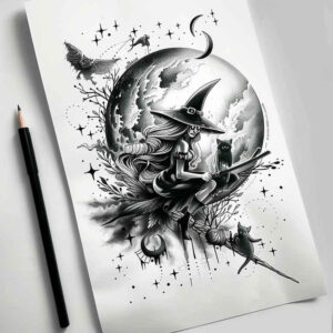 witch-tattoo – tattoo design ideas free ai generated – wraith – for-lower-arm – Gallery: witches-inkby-ai
