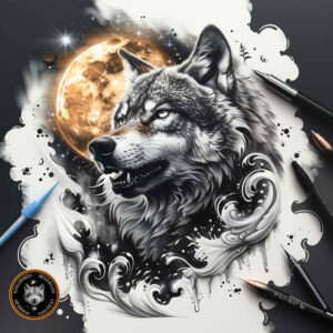 abstract-wolf-tattoo – tattoo design ideas free ai generated – neotraditional-clean-fill – for-shin – Gallery: wolves-inkby-ai