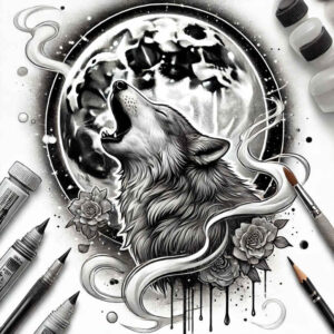 abstract-wolf-tattoo – tattoo design ideas free ai generated – neotraditional-enhanced-shading – for-abdomen – Gallery: wolves-inkby-ai