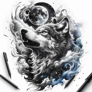 abstract-wolf-tattoo – tattoo design ideas free ai generated – realism-detail-accuracy – for-fingers – Gallery: wolves-inkby-ai