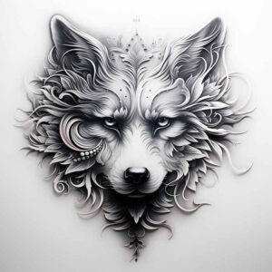 artistic-detail-wolf-tattoo – tattoo design ideas free ai generated – surrealism-imperfect-symmetry – for-ribs – Gallery: wolves-inkby-ai