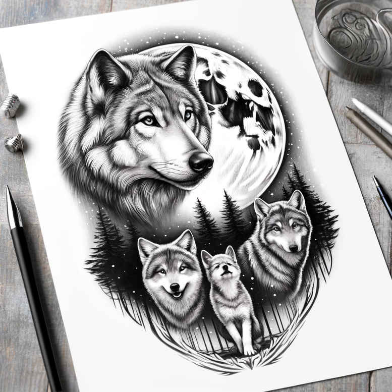 artistic-detail-wolf-tattoo – tattoo design ideas free ai generated – surrealism-timeless – for-side – Gallery: wolves-inkby-ai