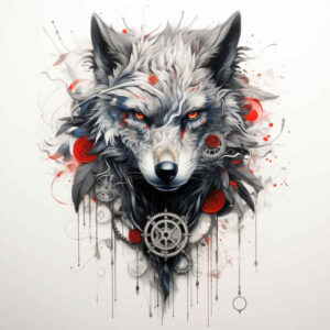 battle-motif-wolf-tattoo – tattoo design ideas free ai generated – neotraditional-balanced-tones – for-lower-leg – Gallery: wolves-inkby-ai