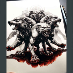 battle-motif-wolf-tattoo – tattoo design ideas free ai generated – realism-mirrored-effect – for-stomach – Gallery: wolves-inkby-ai