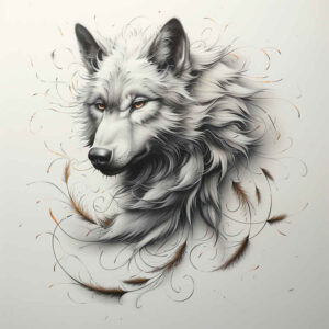 colorful-wolf-tattoo – tattoo design ideas free ai generated – realism-focal-blur – for-back-of-neck – Gallery: wolves-inkby-ai