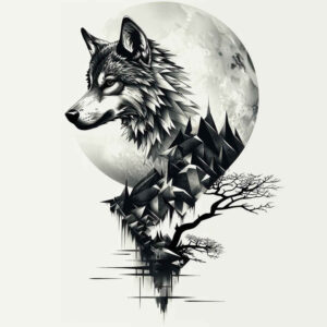 contour-wolf-tattoo – tattoo design ideas free ai generated – neotraditional-clean-fill – for-shin – Gallery: wolves-inkby-ai