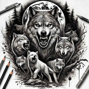 contour-wolf-tattoo – tattoo design ideas free ai generated – surrealism-shadow-play – for-wrist – Gallery: wolves-inkby-ai