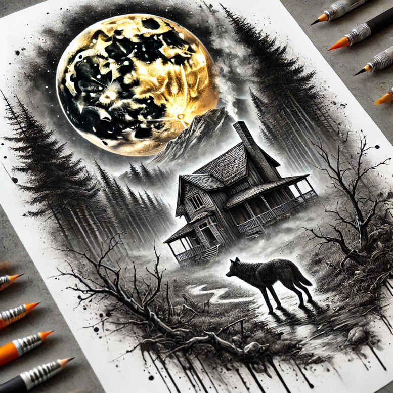 dot-wolf-tattoo – tattoo design ideas free ai generated – neotraditional-layered-fill – for-full-back – Gallery: wolves-inkby-ai