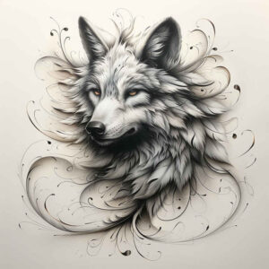 dot-wolf-tattoo – tattoo design ideas free ai generated – realism-depth-perception – for-upper-arm – Gallery: wolves-inkby-ai