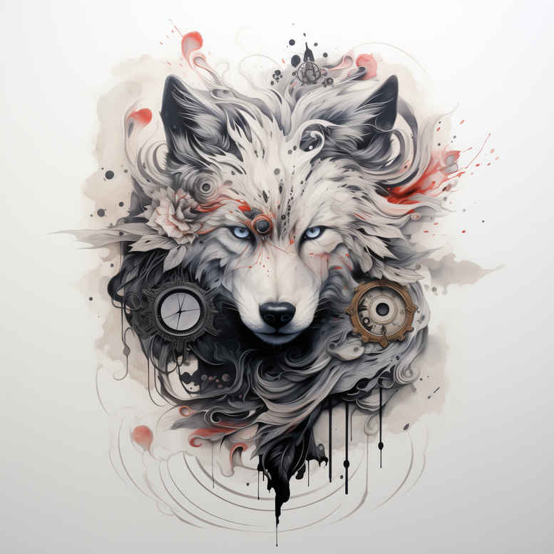 dot-wolf-tattoo – tattoo design ideas free ai generated – surrealism-dream-motifs – for-side-torso – Gallery: wolves-inkby-ai