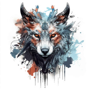 energy-motif-wolf-tattoo – tattoo design ideas free ai generated – neotraditional-clear-lines – for-sternum – Gallery: wolves-inkby-ai