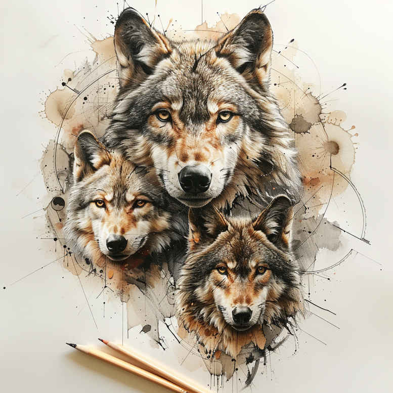 energy-motif-wolf-tattoo – tattoo design ideas free ai generated – neotraditional-fine-detail – for-upper-back – Gallery: wolves-inkby-ai