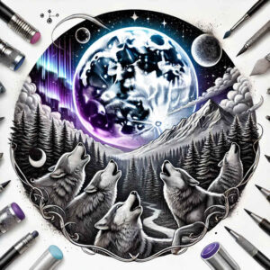 energy-motif-wolf-tattoo – tattoo design ideas free ai generated – realism-anatomical-accuracy – for-side – Gallery: wolves-inkby-ai