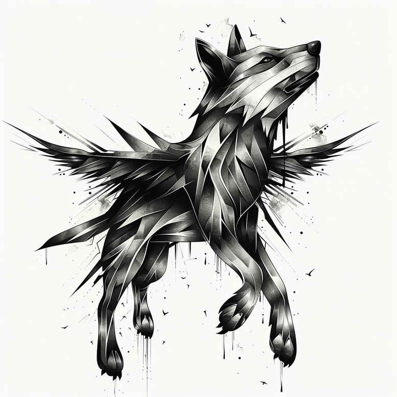 energy-motif-wolf-tattoo – tattoo design ideas free ai generated – surrealism-bizarre – for-foot – Gallery: wolves-inkby-ai
