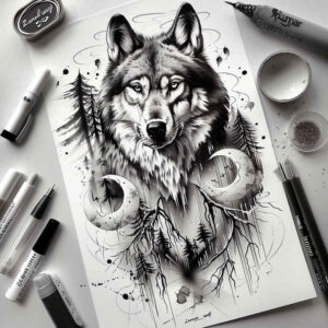 energy-motif-wolf-tattoo – tattoo design ideas free ai generated – surrealism-vivid-hallucination – for-hand – Gallery: wolves-inkby-ai