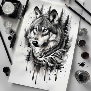 energy-wolf-tattoo – tattoo design ideas free ai generated – neotraditional-subtle-highlights – for-wrist-side – Gallery: wolves-inkby-ai
