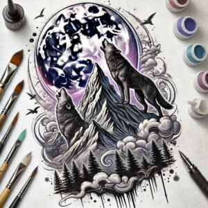 energy-wolf-tattoo – tattoo design ideas free ai generated – realism-high-resolution-tattoo – for-lower-leg – Gallery: wolves-inkby-ai