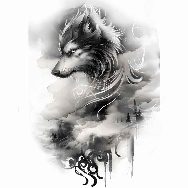 expression-wolf-tattoo – tattoo design ideas free ai generated – neotraditional-bold-texture – for-side – Gallery: wolves-inkby-ai