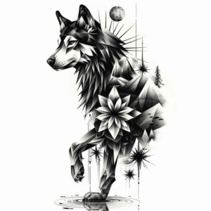 expression-wolf-tattoo – tattoo design ideas free ai generated – realism-rich-blacks – for-lower-thigh – Gallery: wolves-inkby-ai