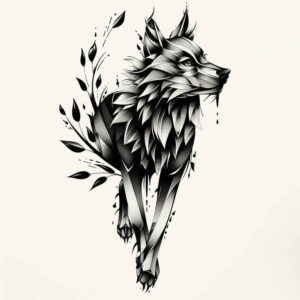 expression-wolf-tattoo – tattoo design ideas free ai generated – surrealism-imaginative – for-lower-leg – Gallery: wolves-inkby-ai