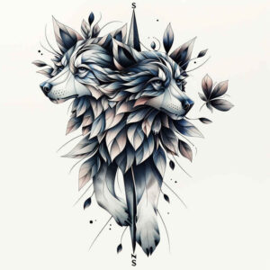 flowing-line-wolf-tattoo – tattoo design ideas free ai generated – neotraditional-vivid-hues – for-back-shoulder – Gallery: wolves-inkby-ai