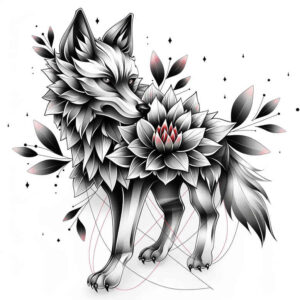 flowing-line-wolf-tattoo – tattoo design ideas free ai generated – realism-hyper-detail – for-shoulder-blade – Gallery: wolves-inkby-ai