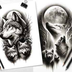 for-women – tattoo design ideas free ai generated – neotraditional-solid-fill – for-elbow – Gallery: wolves-inkby-ai