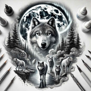 for-women – tattoo design ideas free ai generated – realism-glass-effect – for-shoulder – Gallery: wolves-inkby-ai