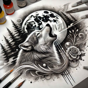 freedom-symbol-wolf-tattoo – tattoo design ideas free ai generated – realism-delicate-highlight – for-upper-back – Gallery: wolves-inkby-ai